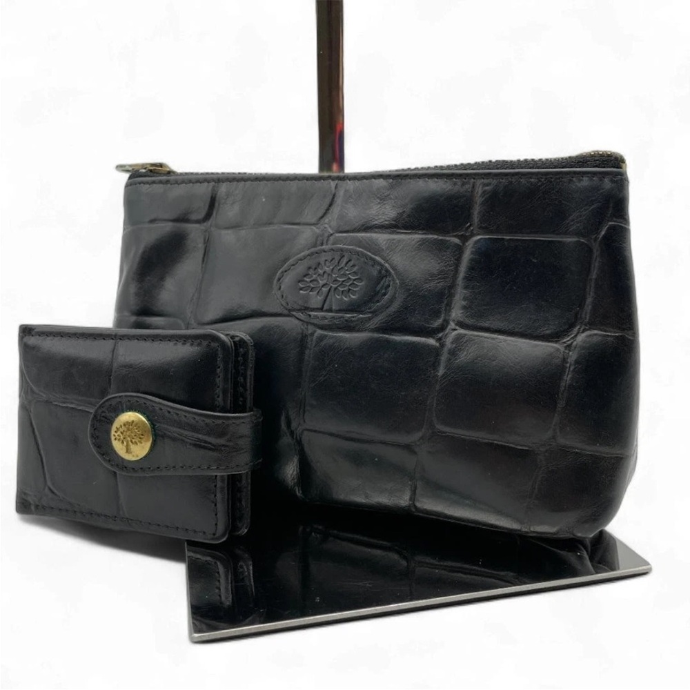 Mulberry Black Leather Toiletry Bag Set Unisex